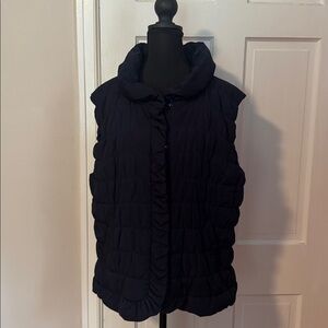 Tribal Navy Blue Puffer Quilted Ruffle Vest Women's XL zipper/button closure